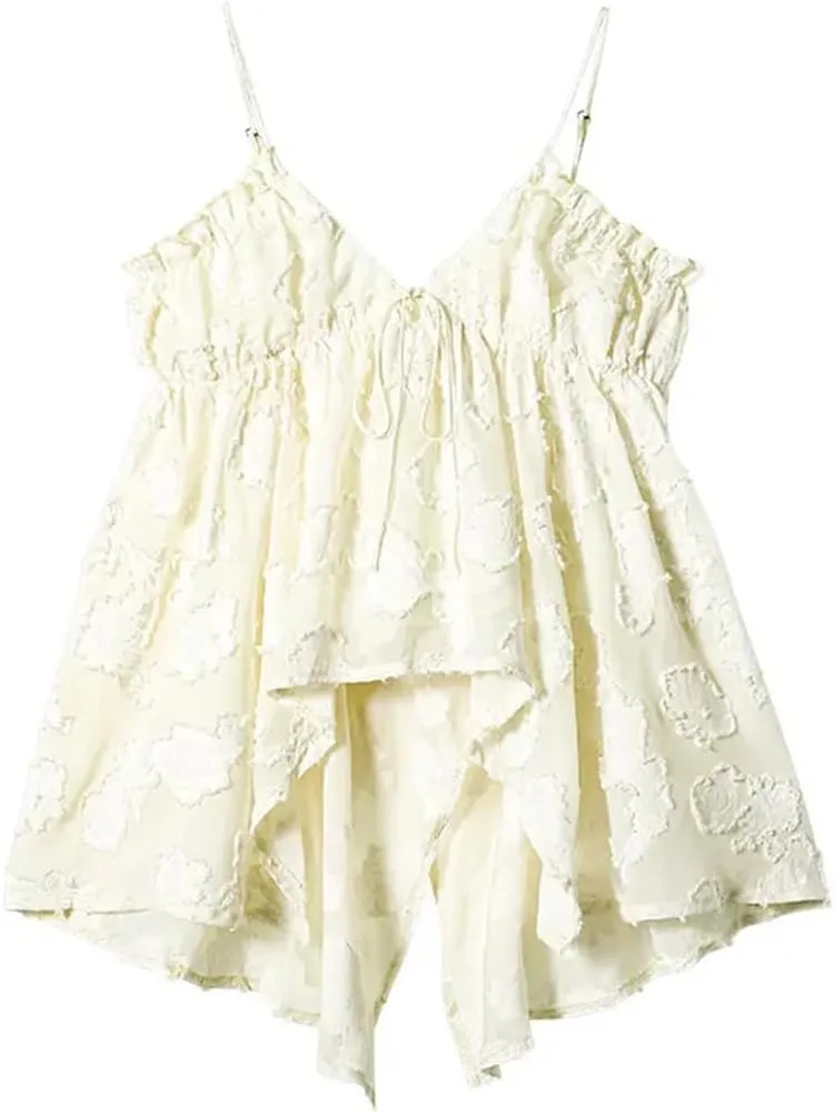 Womens Solid Color V-Neck Camisole Summer Sleevless Lace-Up Irregular Short Slim Suspender Tops