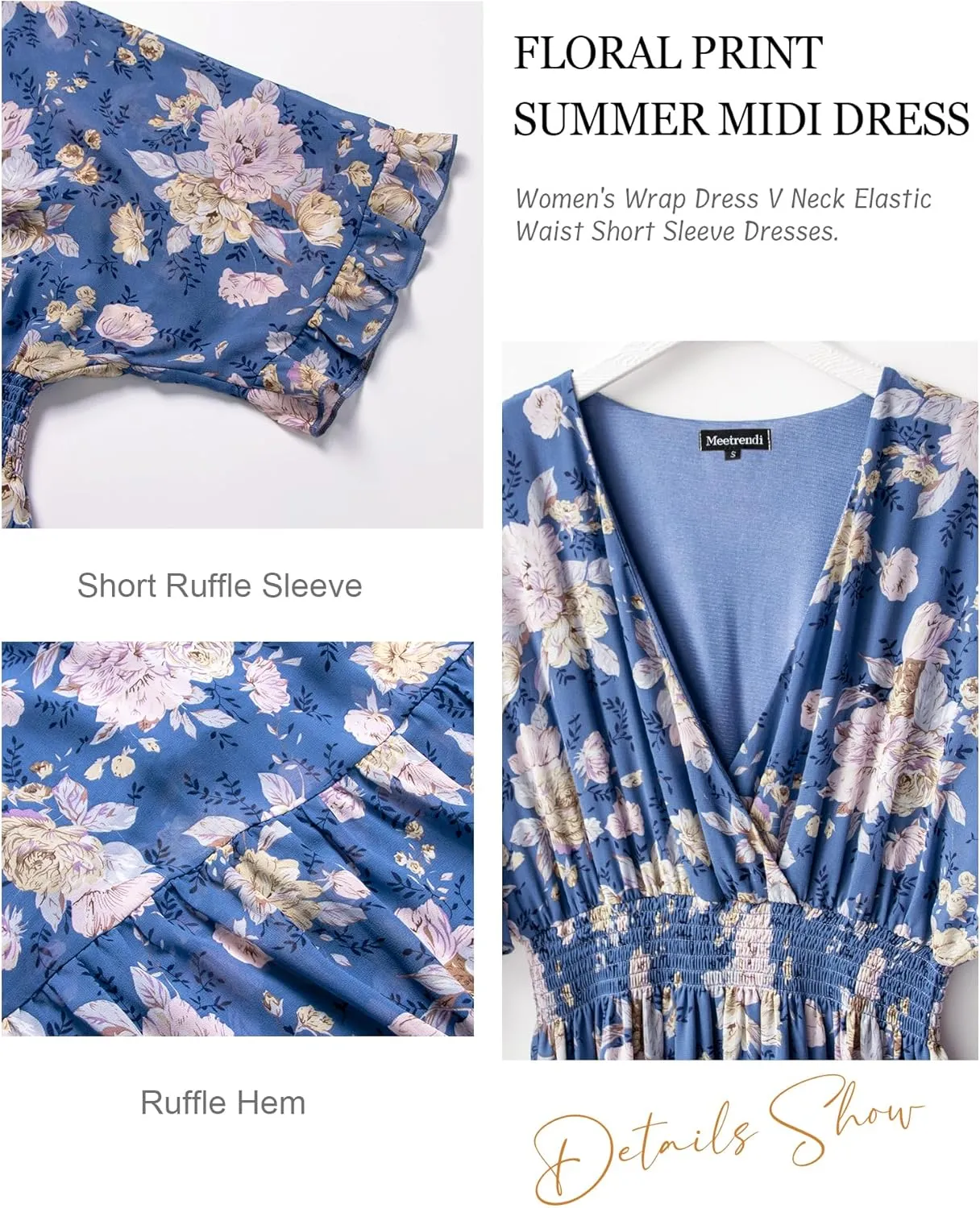 Women's Spring Summer 2025 Floral Midi Dress A Line Chiffon Boho Casual Short Sleeve Long Beach Dresses