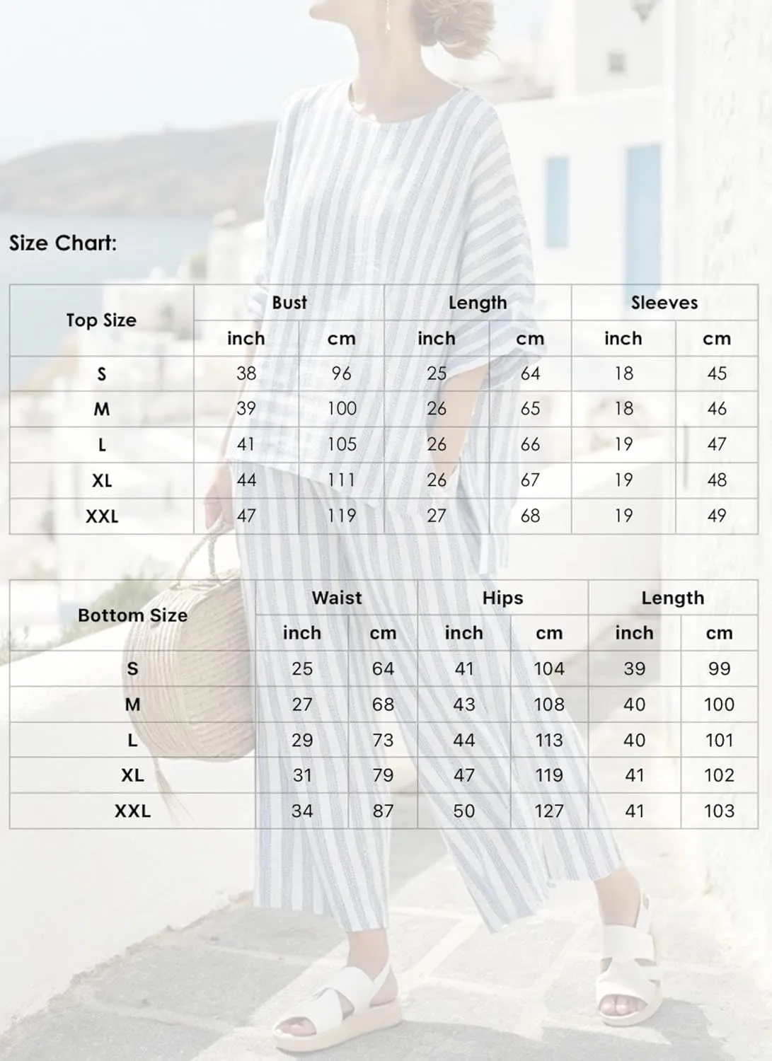 Women's Trendy Blue White Striped Loose Fit Round Neck 3/4 Sleeve Top Wide Leg Pants Set Casual Outfit Loungewear
