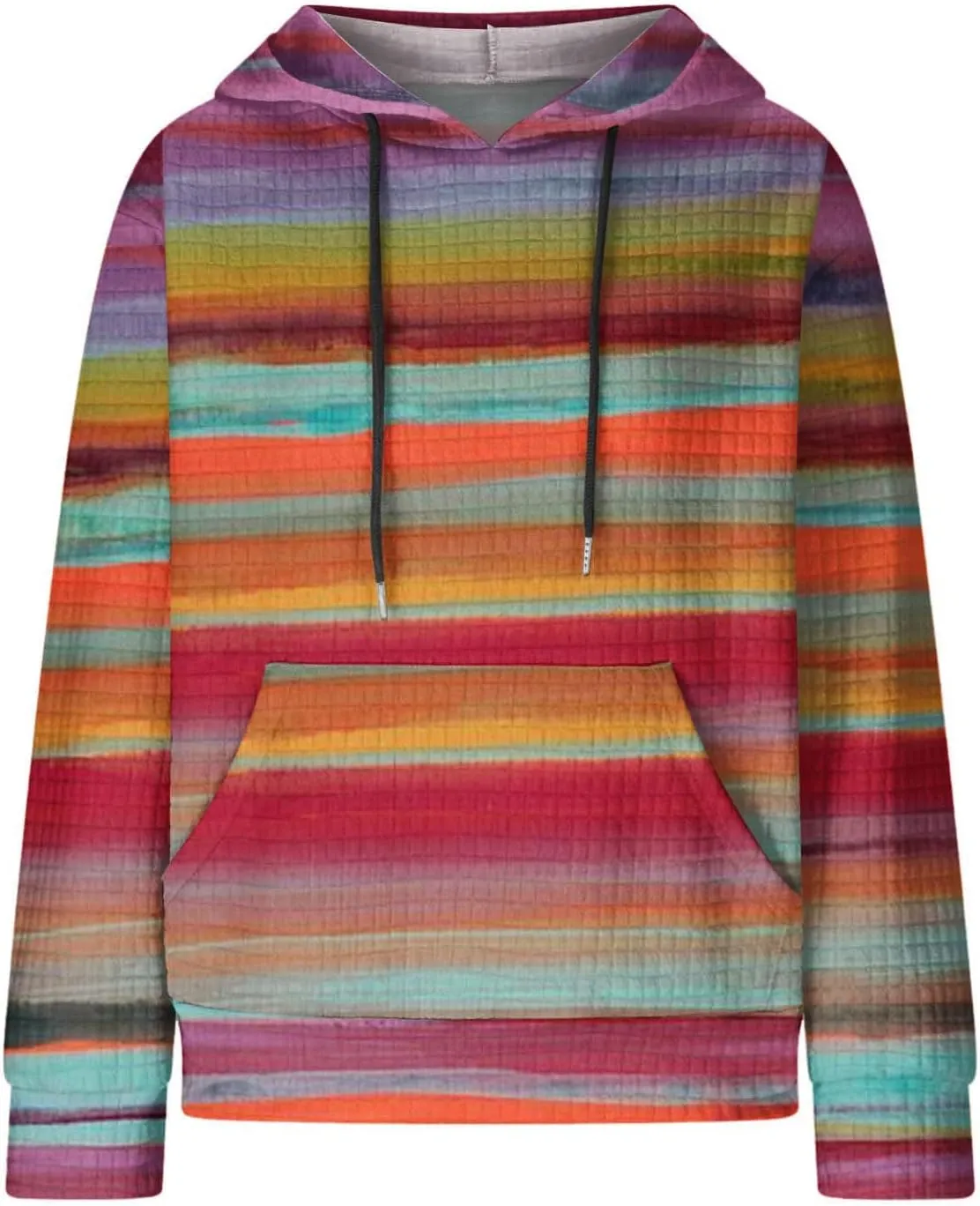 Womens Waffle Knit Hoodie Oversized Fashion Multicolored Sweatshirt Casual Drawstring Pullover Tops with Pockets