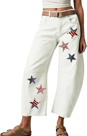 Women's Wide Leg Harem Pants Dandelion Print Baggy High Waisted Palazzo Pants Boho Hippie Trousers with Pockets