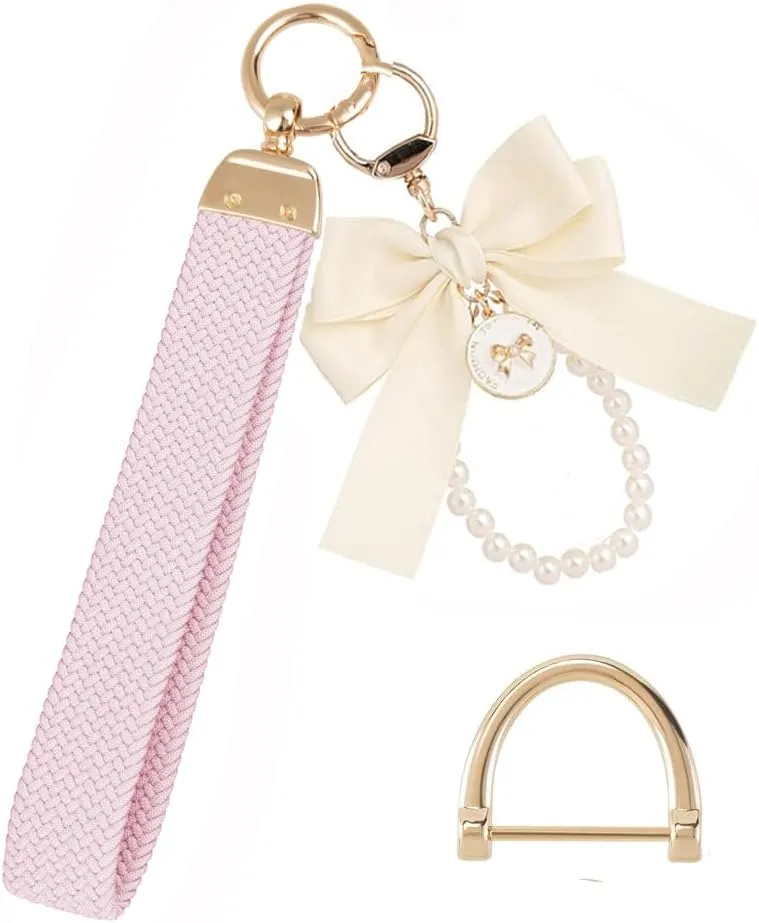 Wristlet Keychain for Women Wrist Lanyard for Keys Wristlet Strap Keychain Wristlet with D-ring and Cute Bow Keychain