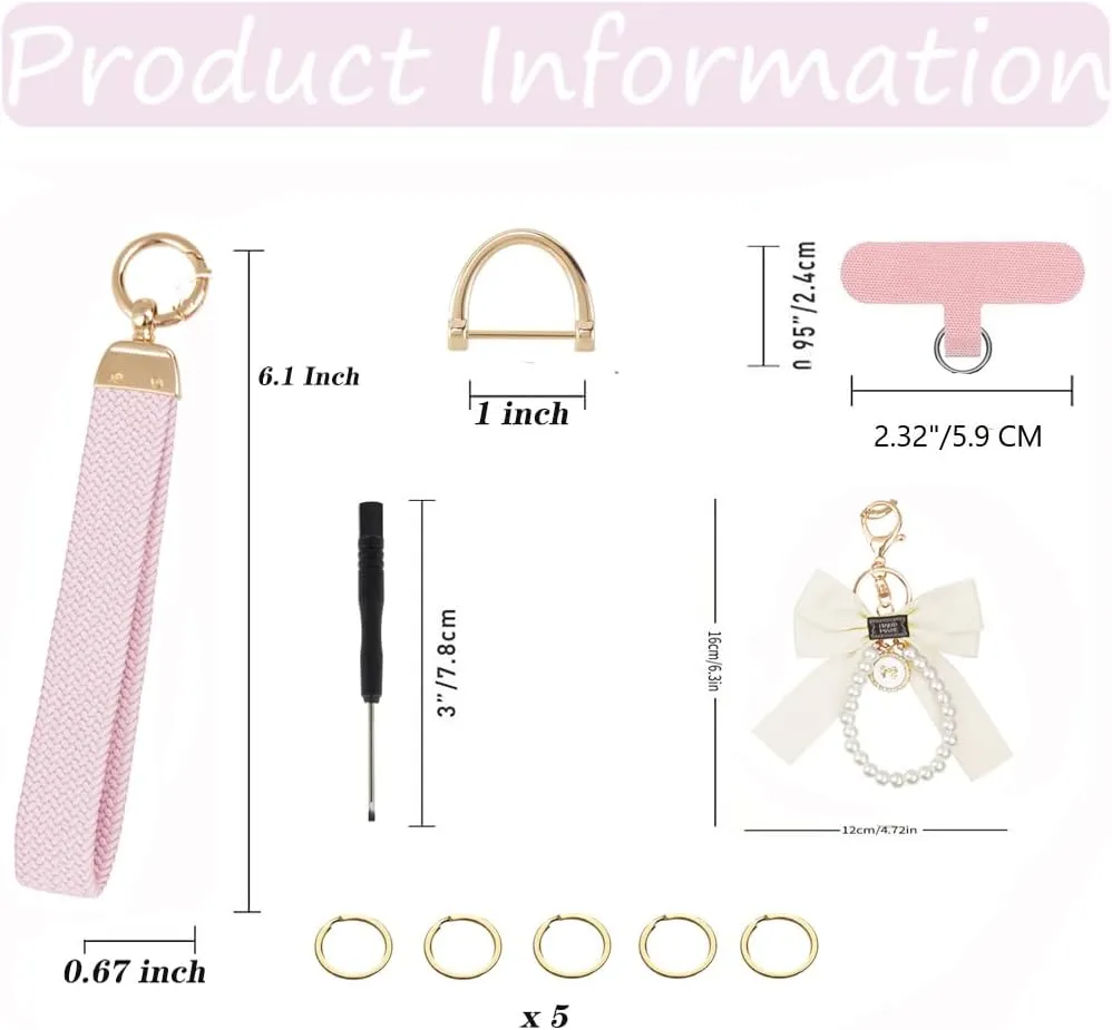 Wristlet Keychain for Women Wrist Lanyard for Keys Wristlet Strap Keychain Wristlet with D-ring and Cute Bow Keychain