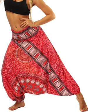 Xixiuly Women Drop Crotch Hippie Harem Pants Boho Pattern High Waist Baggy Yoga Trousers