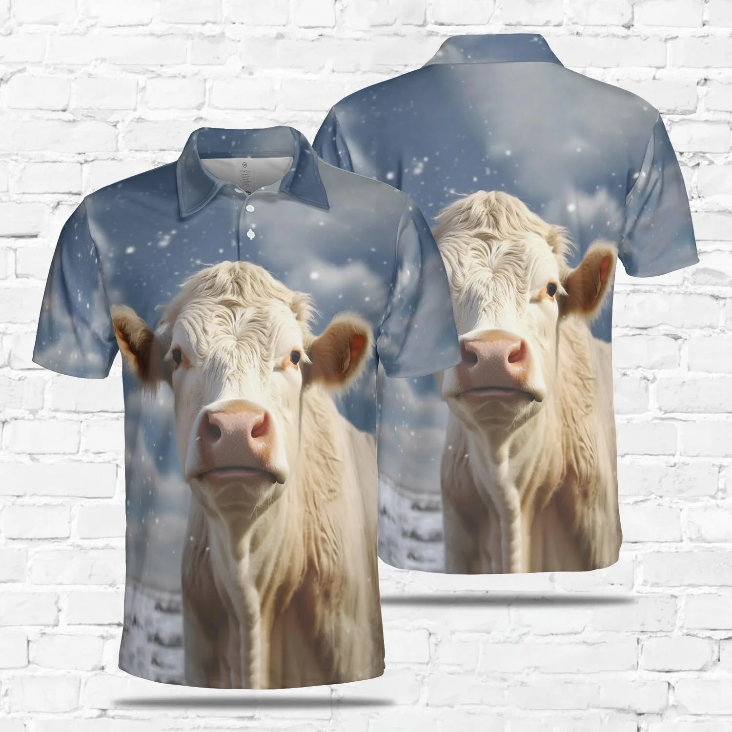 Xmas Cow Polo Shirts for Men - Galaxy Cat Mens Quick Dry Short Sleeve Polo Shirts Series 17