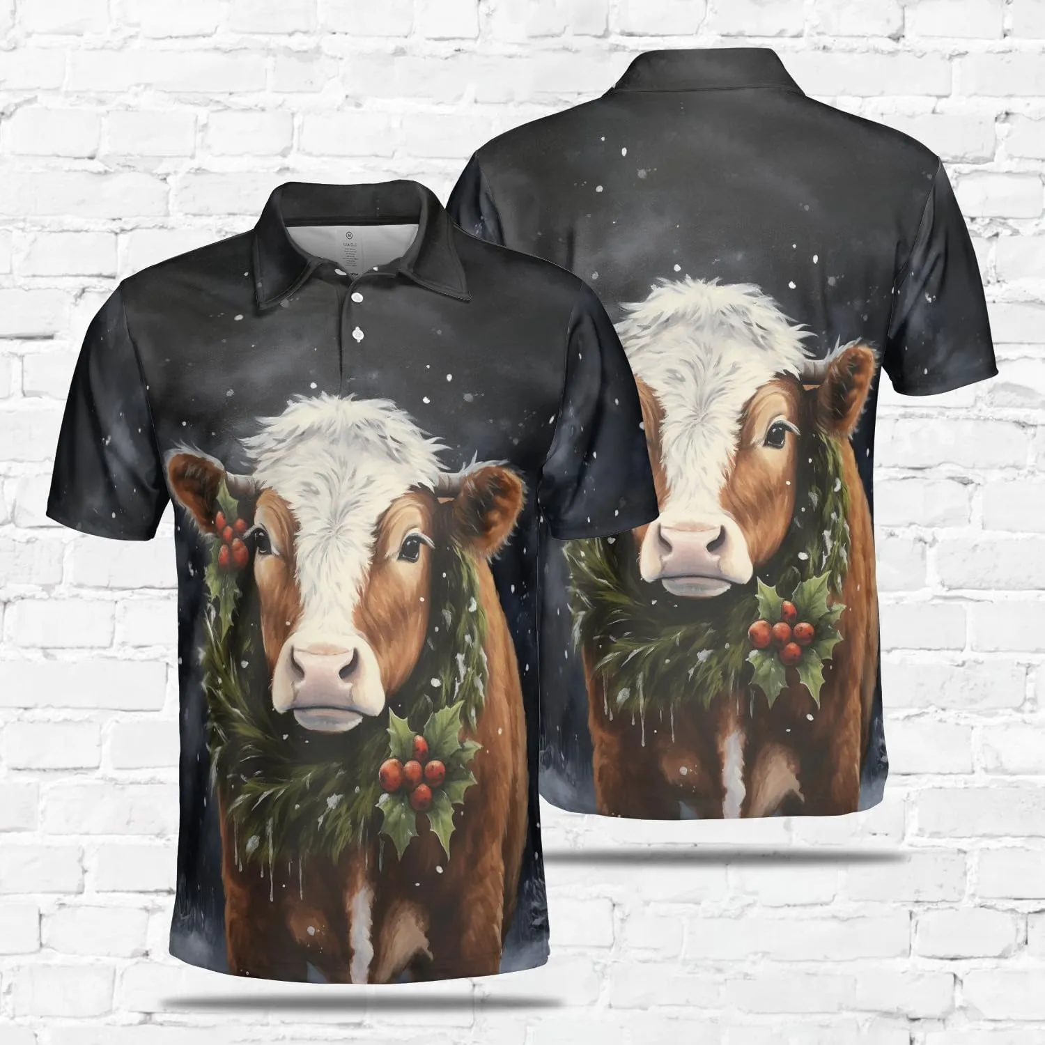 Xmas Cow Polo Shirts for Men - Galaxy Cat Mens Quick Dry Short Sleeve Polo Shirts Series 29