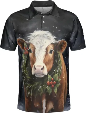 Xmas Cow Polo Shirts for Men - Galaxy Cat Mens Quick Dry Short Sleeve Polo Shirts Series 29