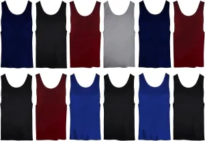 Yacht & Smith 12 Pack Mens Ribbed 100% Cotton Tank Top Undershirt, Sleeveless, Assorted Colors, Solid Colors Bulk Pack