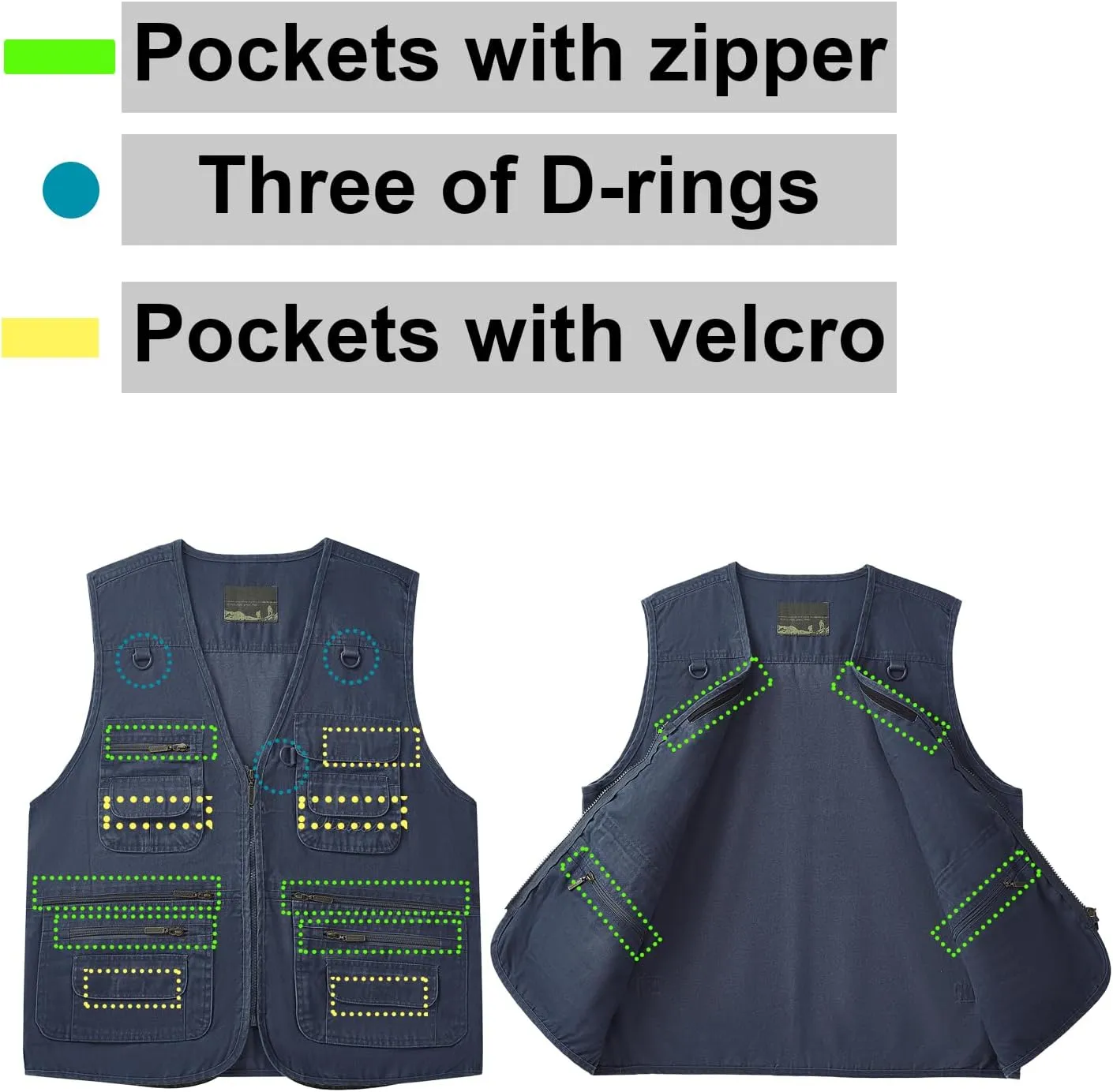 Ziker Men's Fishing Vest Outdoors Travel Work Photography Journalist Cargo Vest Jacket with Multi Pockets