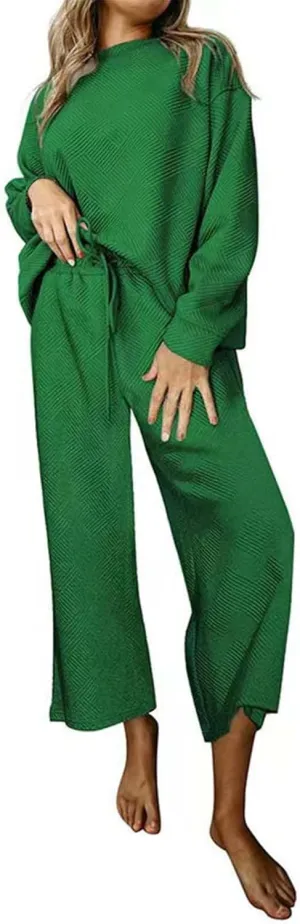 ZYXTIM 2 Piece Sets for Women Ribbed Trendy Outfits Oversized Long Sleeve Pullover Tops Casual Pant Sets Sweatsuit Loungewear