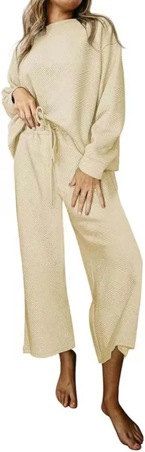 ZYXTIM 2 Piece Sets for Women Ribbed Trendy Outfits Oversized Long Sleeve Pullover Tops Casual Pant Sets Sweatsuit Loungewear